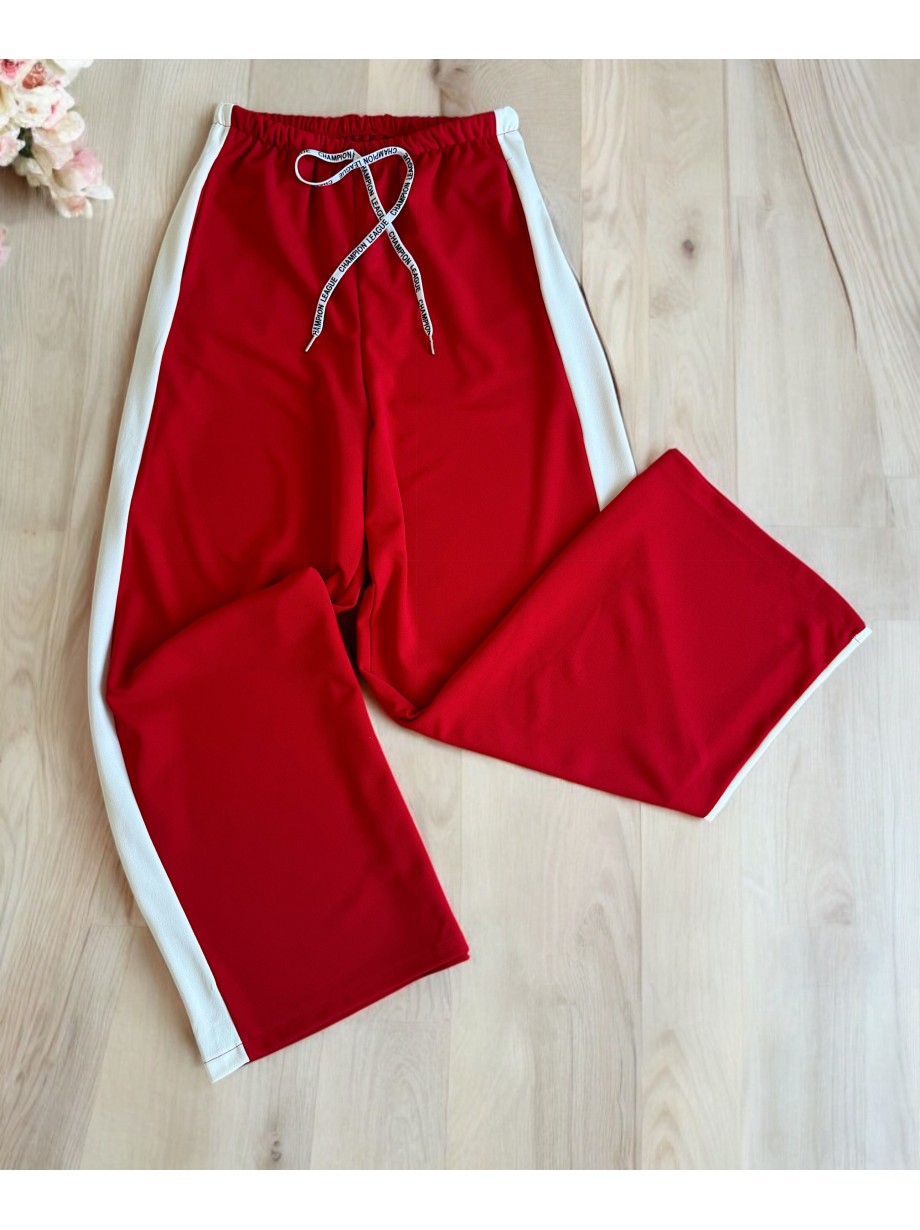 Pantaloni dama sport casual lungi cu dungi - rosii