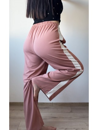 Pantaloni dama sport casual lungi cu dungi - roz pudra