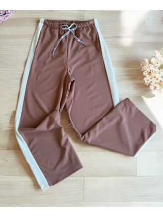 Pantaloni dama sport casual lungi cu dungi - roz pudra