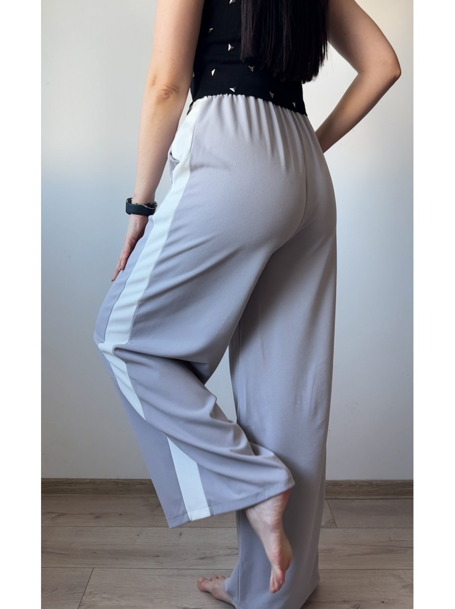 Pantaloni dama sport casual lungi cu dungi -  gri