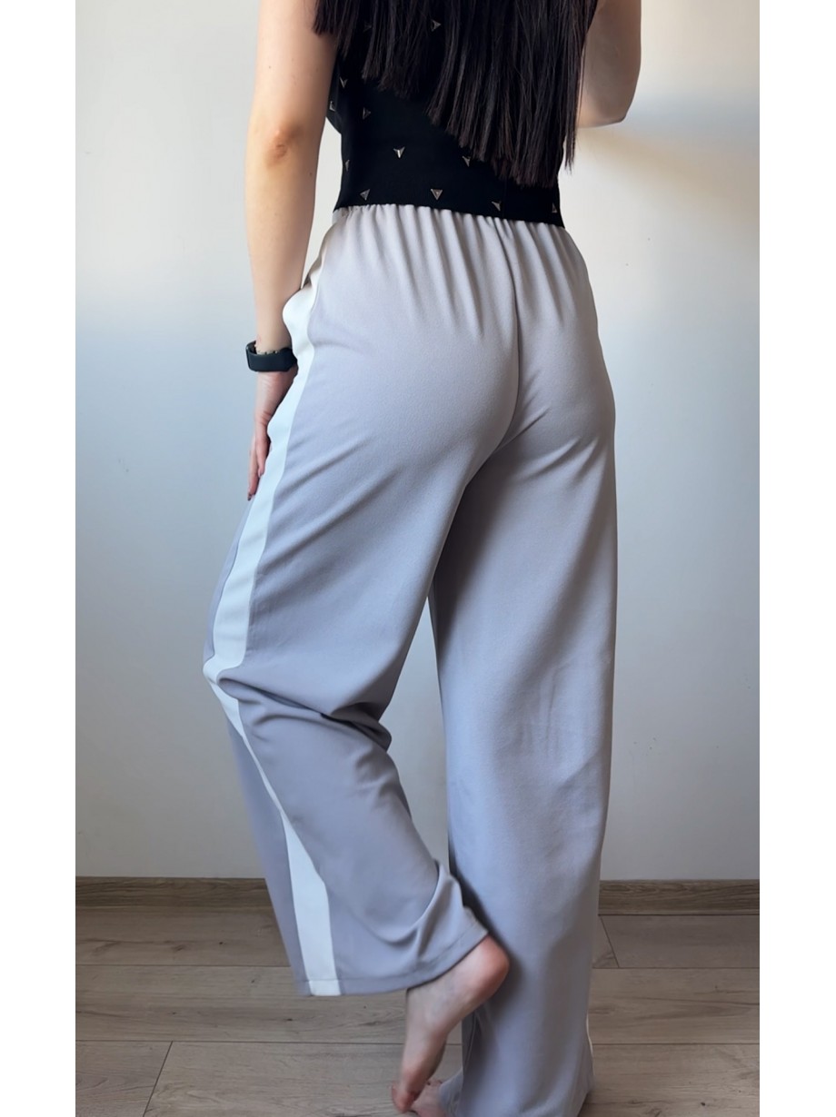 Pantaloni dama sport casual lungi cu dungi -  gri