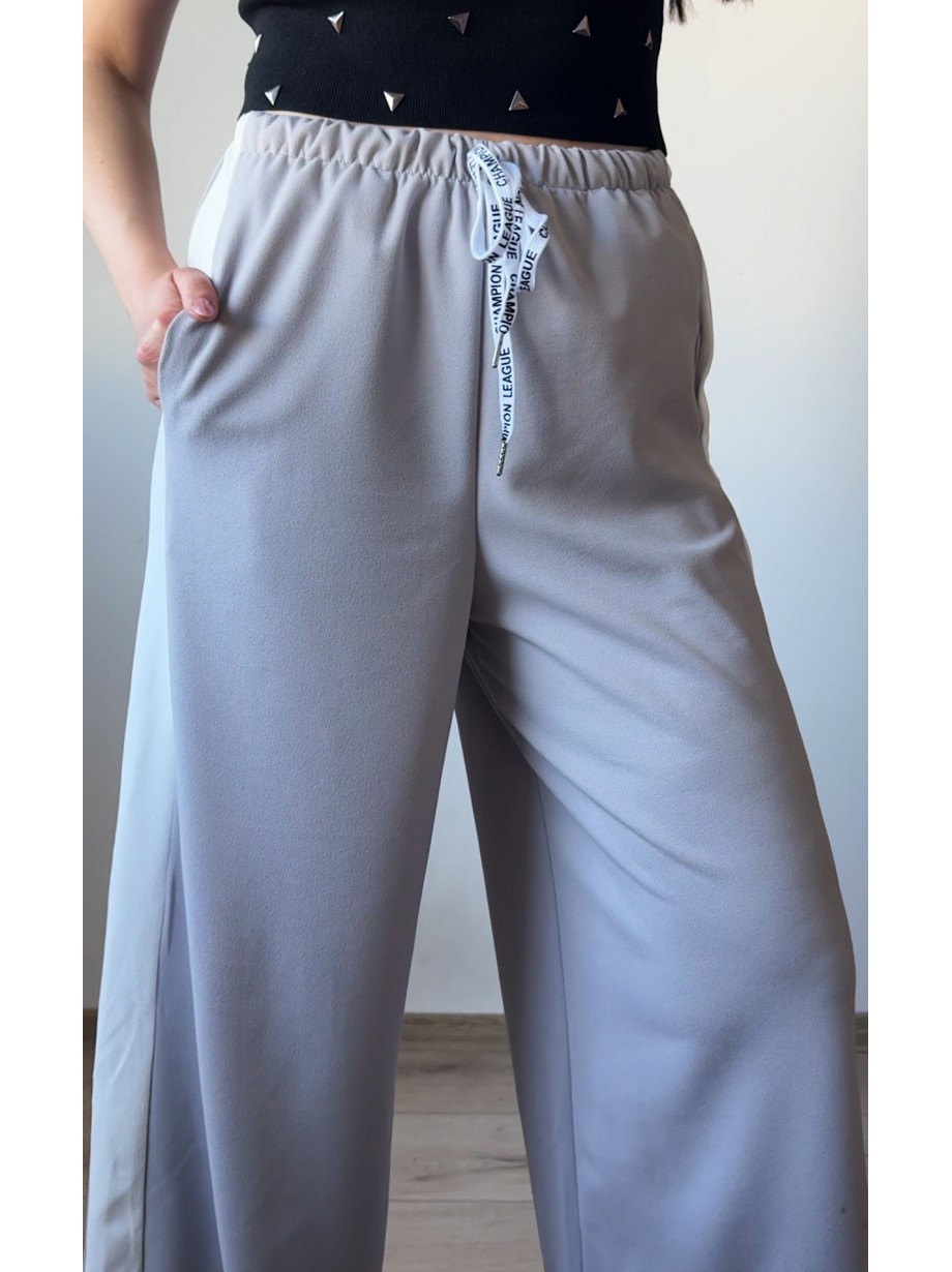 Pantaloni dama sport casual lungi cu dungi -  gri