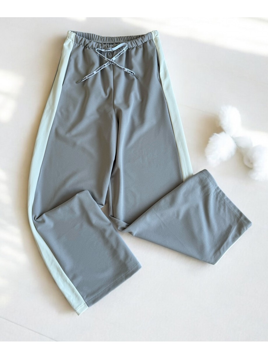 Pantaloni dama sport casual lungi cu dungi -  gri