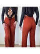 Pantaloni dama din tricot GROS maro caramiziu cu snur in talie