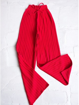 Pantaloni dama din tricot GROS corai cu snur in talie