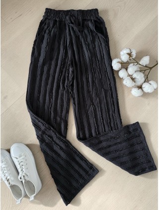 Pantaloni dama din bumbac negri cu aspect creponat foarte versatili