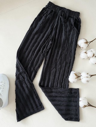 Pantaloni dama din bumbac negri cu aspect creponat foarte versatili