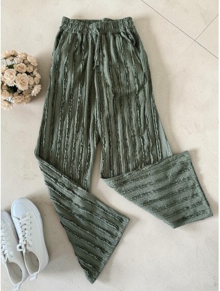 Pantaloni dama din bumbac khaki cu aspect creponat foarte versatili