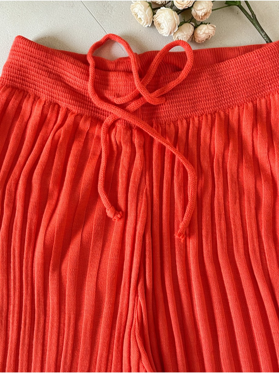 Pantaloni dama din tricot SUBTIRE portocalii cu snur in talie Pantaloni dama din tricot SUBTIRE portocalii cu snur in talie