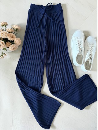 Pantaloni dama din tricot SUBTIRE bleumarin cu snur in talie