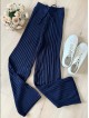 Pantaloni dama din tricot SUBTIRE bleumarin cu snur in talie Pantaloni dama din tricot SUBTIRE bleumarin cu snur in talie