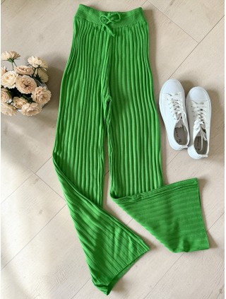 Pantaloni dama din tricot SUBTIRE verde neon cu snur in talie