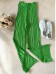 Pantaloni dama din tricot SUBTIRE verde neon cu snur in talie