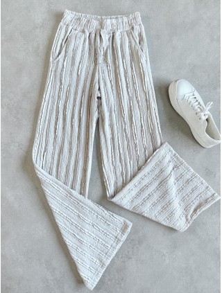 Pantaloni dama din bumbac gri deschis cu aspect creponat foarte versatili