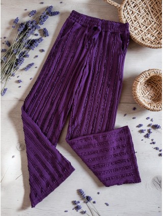 Pantaloni dama din bumbac mov cu aspect creponat foarte versatili
