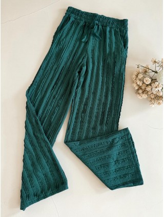 Pantaloni dama din bumbac turcoaz cu aspect creponat foarte versatili