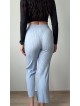 Pantaloni dama din tricot SUBTIRE baby blue cu snur in talie