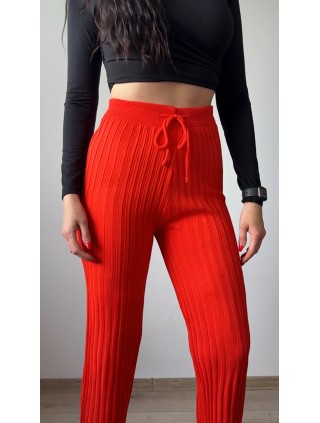 Pantaloni dama din tricot SUBTIRE portocalii cu snur in talie