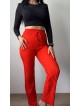 Pantaloni dama din tricot SUBTIRE portocalii cu snur in talie