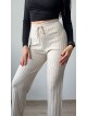 Pantaloni dama din tricot SUBTIRE ivoire inchis cu snur in talie