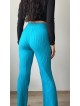 Pantaloni dama din tricot SUBTIRE turcoaz cu snur in talie