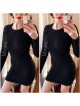 Rochie de zi ieftina din tricot neagra scurta cu model impletit