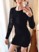Rochie de zi ieftina din tricot neagra scurta cu model impletit
