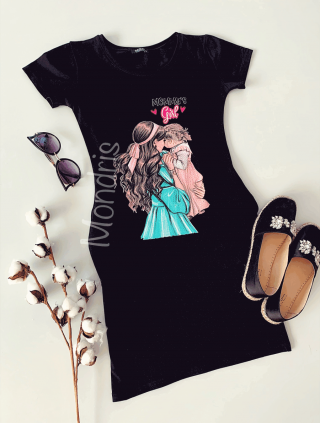 Rochie casual de zi ieftina neagra si imprimeu Mommy's Girl