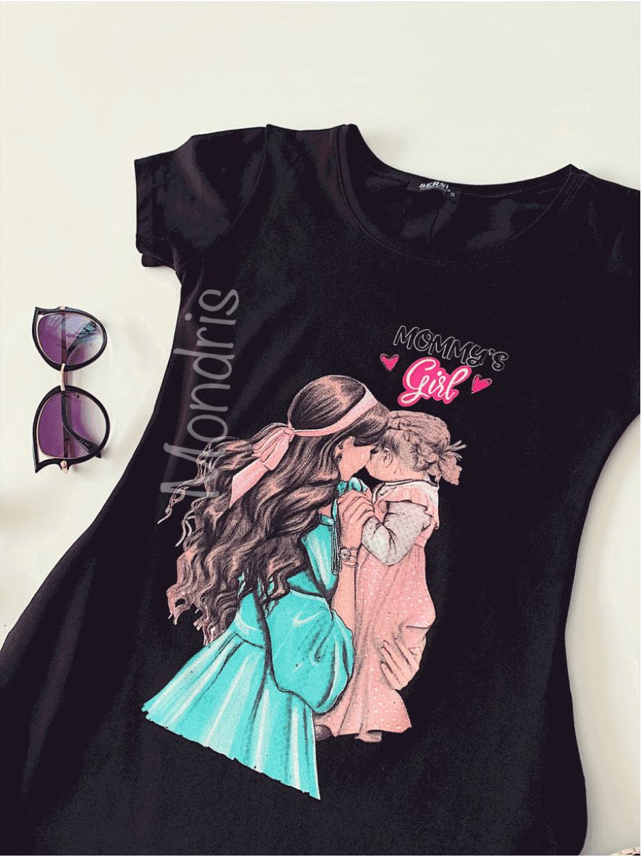 Rochie casual de zi ieftina neagra si imprimeu Mommy's Girl