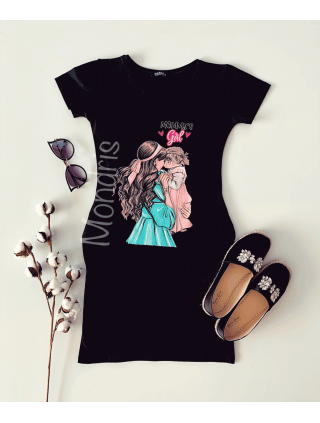 Rochie casual de zi ieftina neagra si imprimeu Mommy's Girl