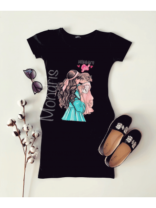 Rochie casual de zi ieftina neagra si imprimeu Mommy's Girl