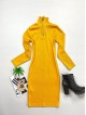 Rochie casual basic galbena reiata cu maneca lunga si fermoar