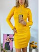 Rochie casual basic galbena reiata cu maneca lunga si fermoar