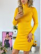 Rochie casual basic galbena reiata cu maneca lunga si fermoar