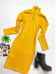 Rochie casual basic galbena reiata cu maneca lunga si fermoar