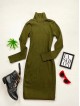 Rochie casual basic khaki reiata cu maneca lunga tip maleta
