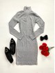 Rochie casual basic gri reiata cu maneca lunga si fermoar