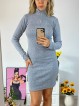 Rochie casual basic gri reiata cu maneca lunga si fermoar