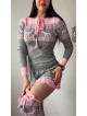 Rochie ieftina din tricot gri cu jambiere+caciula model Craciun Rochie ieftina din tricot gri cu jambiere+caciula model Craciun