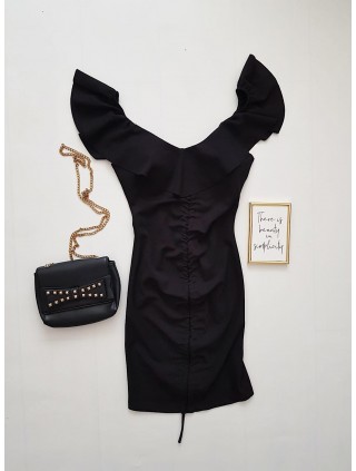 Rochie dama ieftina casual neagra cu snur pe mijloc