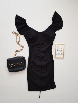 Rochie dama ieftina casual neagra cu snur pe mijloc