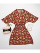 Rochie de zi ieftina rosie cu imprimeu floral si elastic lat in talie