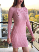 Rochie ieftina de zi din tricot roz cu snur la gat