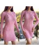 Rochie ieftina de zi din tricot roz cu snur la gat