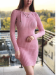 Rochie ieftina de zi din tricot roz cu snur la gat