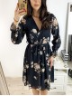 Rochie dama eleganta midi neagra cu pliuri si imprimeu floral boem Rochie dama eleganta midi neagra cu pliuri si imprimeu floral boem