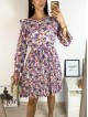 Rochie dama ieftina mov midi cu pliuri si volanase si imprimeu multifloral