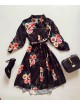Rochie de zi ieftina neagra cu imprimeu buchet trandafiri