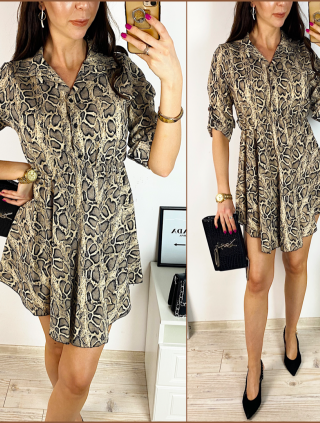 Rochie de zi ieftina maro cu imprimeu snake