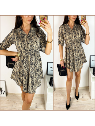 Rochie de zi ieftina maro cu imprimeu snake